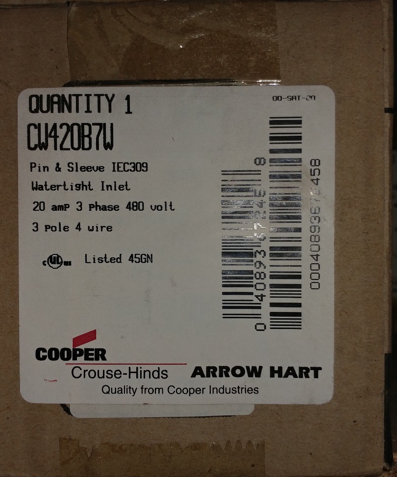 ⚡️Cooper CW420B7W Connector - 20A, 480V 3-Pole / 4-Wire