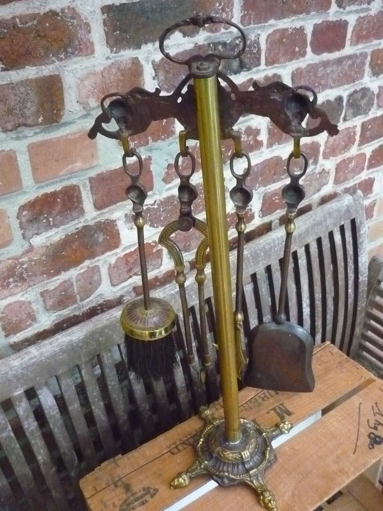 set chimney servant brass with tools ornate angels