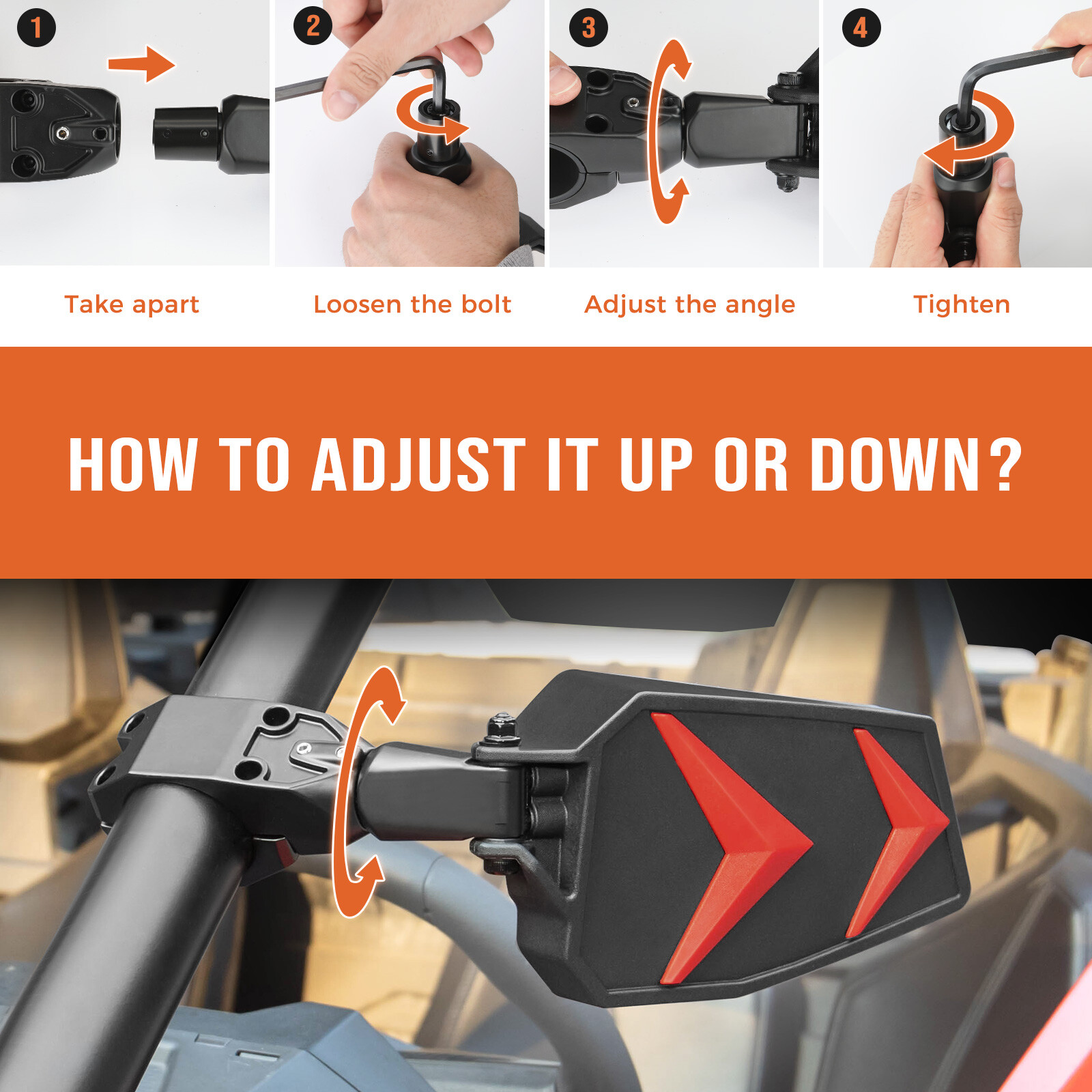 1.75''-2" UTV Side Mirrors Foldable Adjustable for Polaris RZR S 800 900 XP 1000