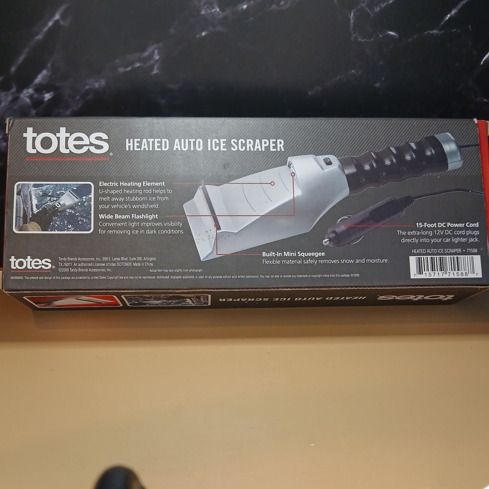 Totes Heated Auto Ice Scraper with a built-in flashlight.