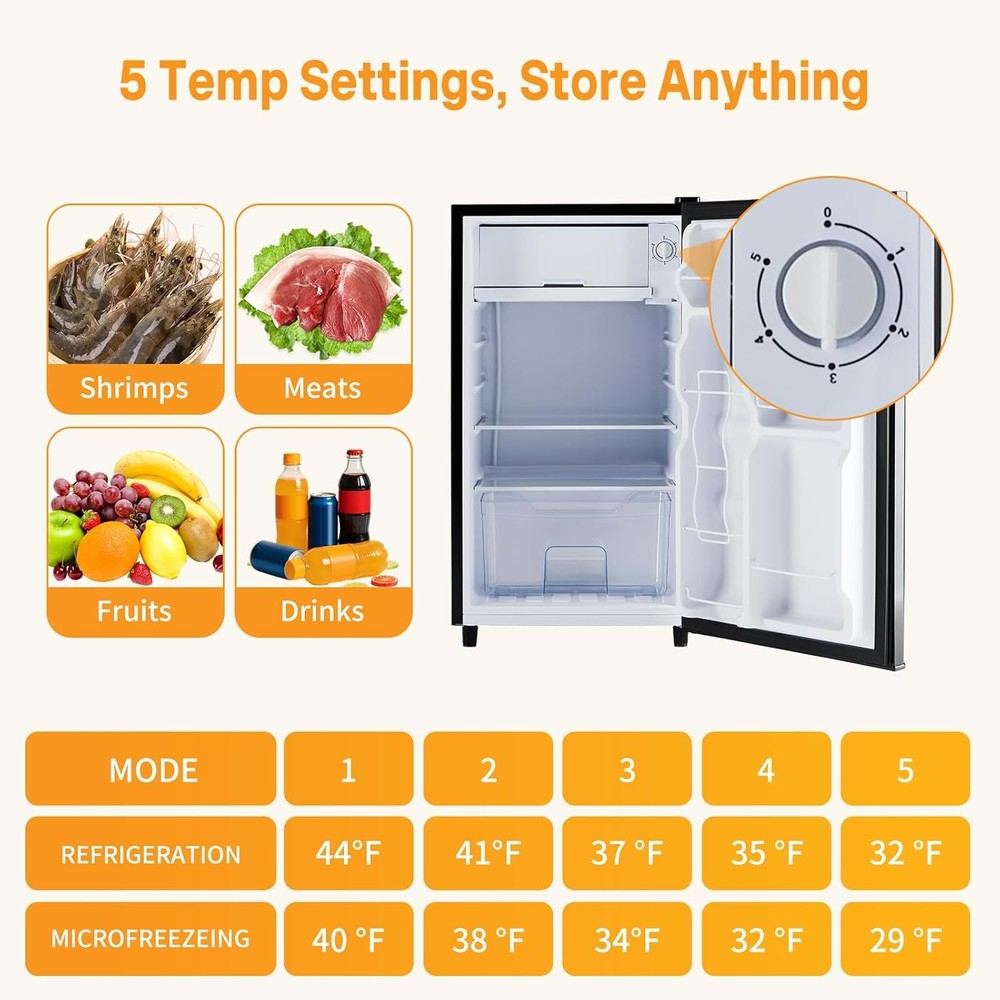NEWBULIG Compact Mini Fridge 3.2 Cu Ft Freezer