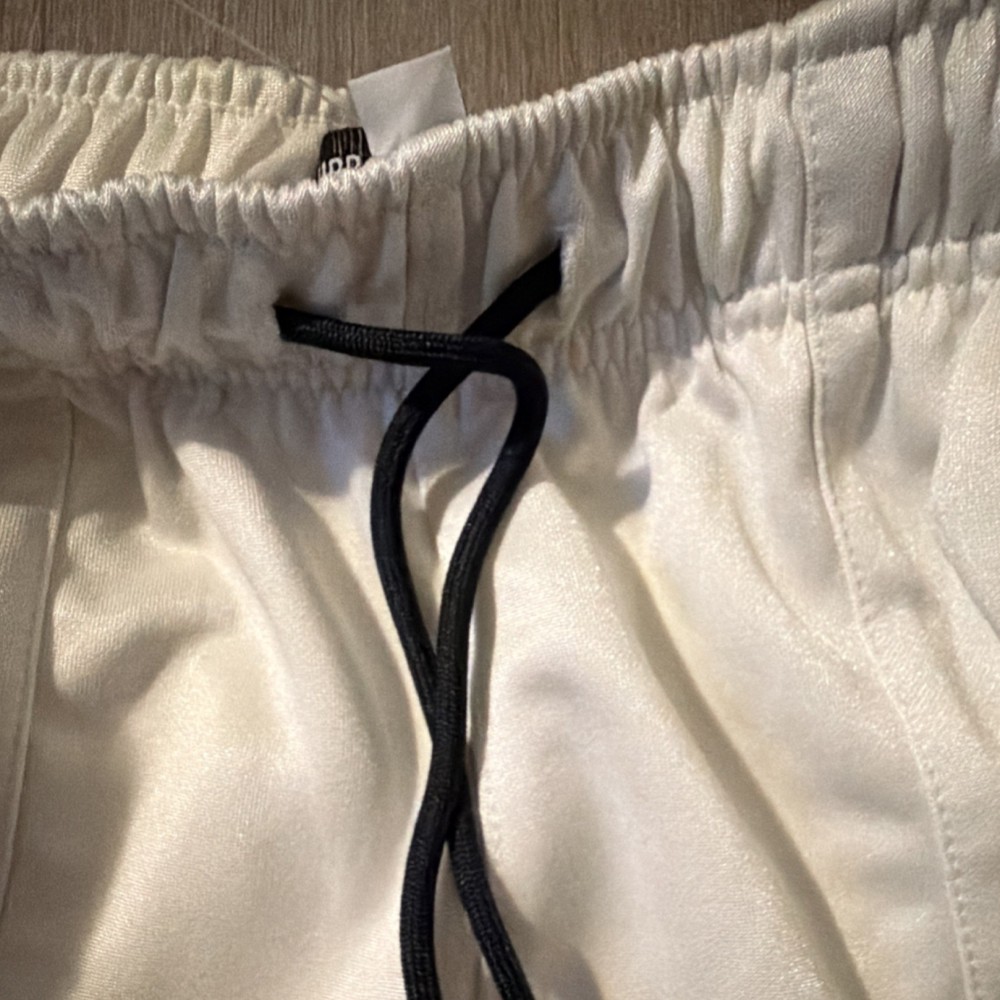 Men's White Track Pants M Red Side Stripe Drawstring