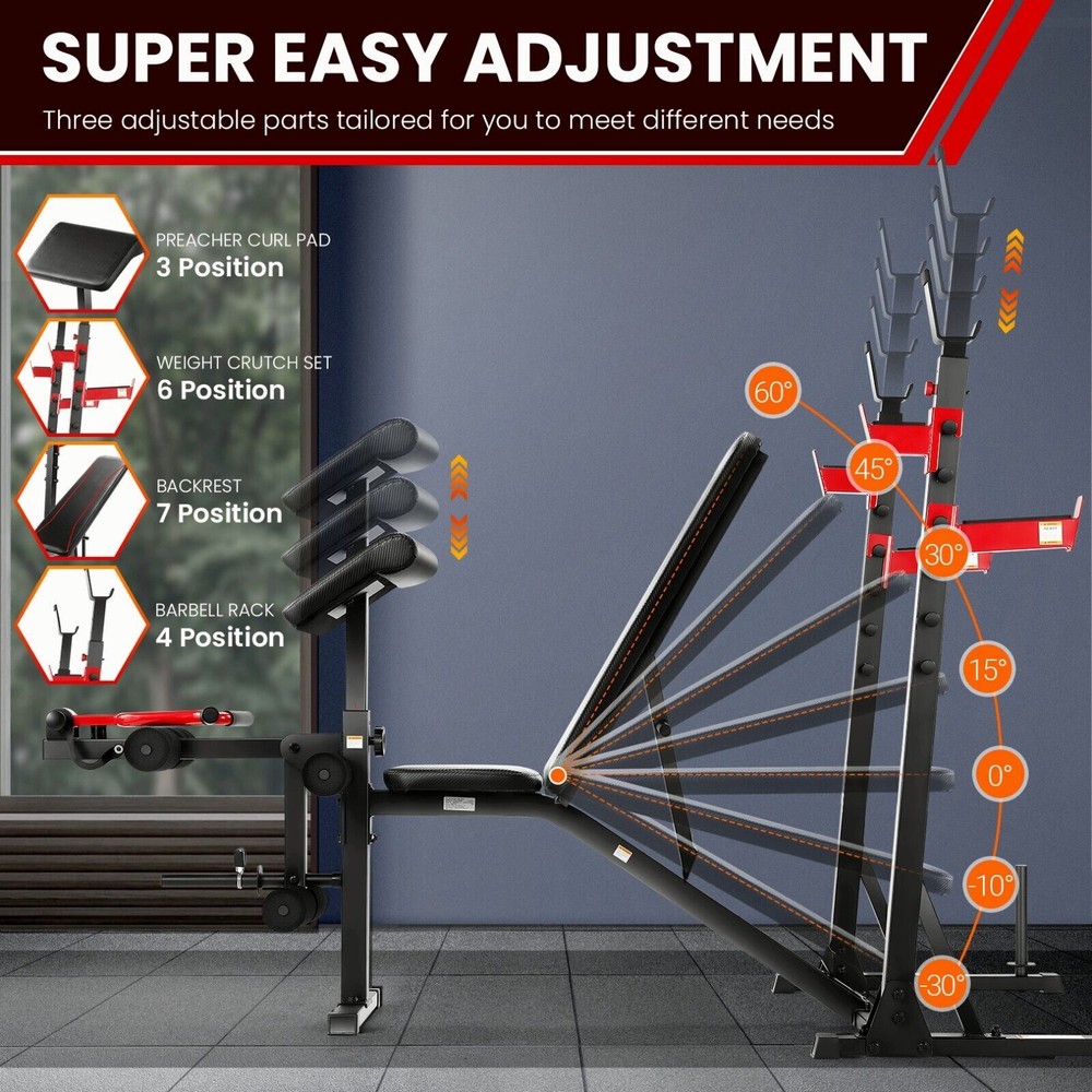 Adjustable Olympic Weight Bench Set 900LBS Workout Bench Press with Squat Rack