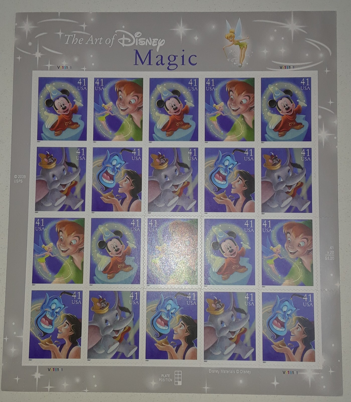 THE ART OF DISNEY Complete Set of 5 Differnt Full Sheets of 20 US Stamps 2004-08