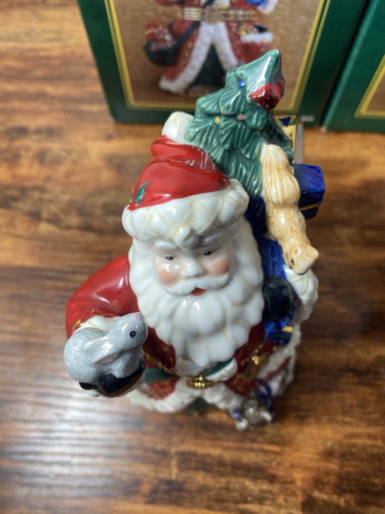 2 Traditions Porcelain Decorative Keepsake Box Hand Painted Santa & Nutcracker
