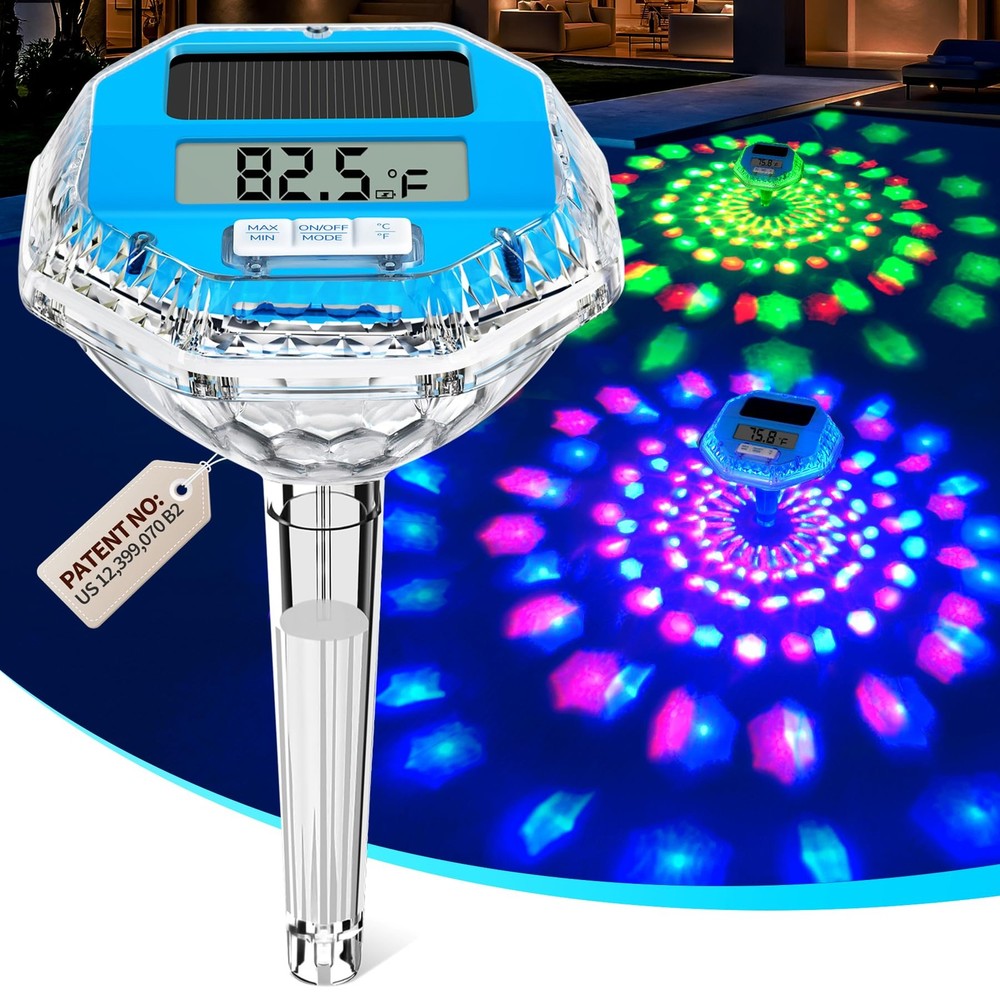 Pircaath 2025 Upgrade Digital Pool Thermometer Floating Easy Read, Solar Pool...
