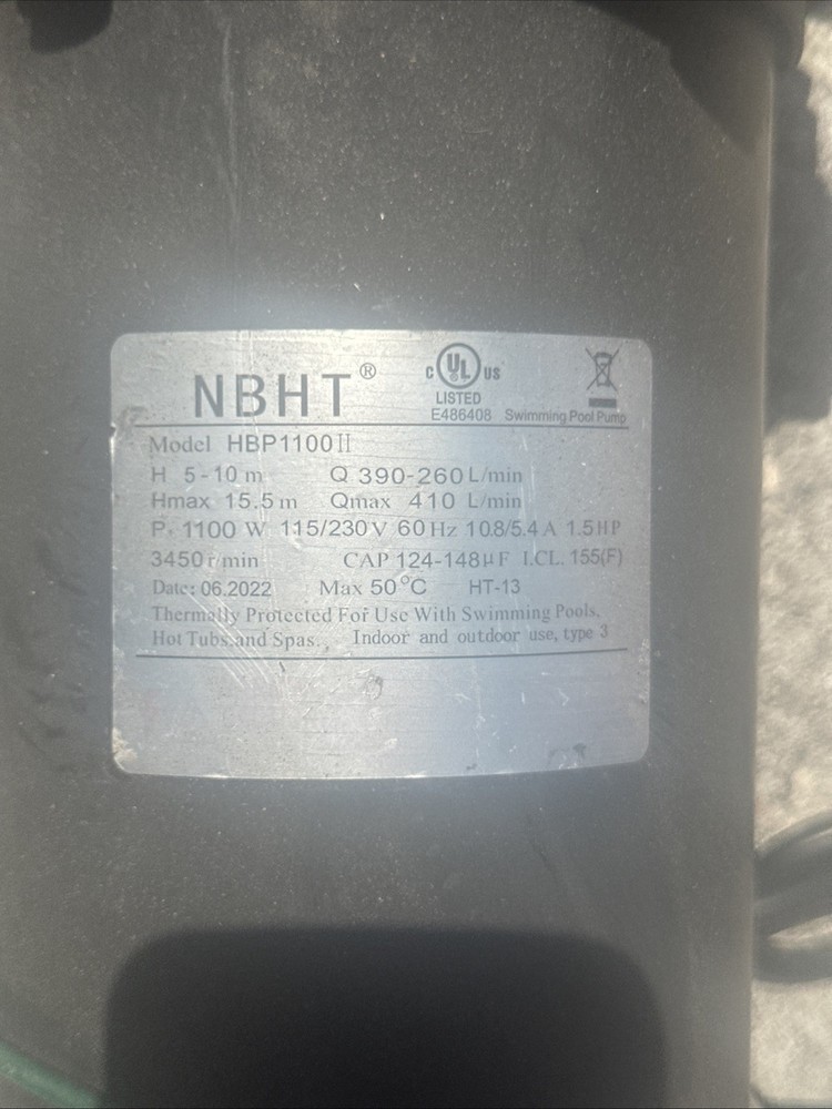 NBHT Swimming Pool Pump Motor Missing Plastic Cap