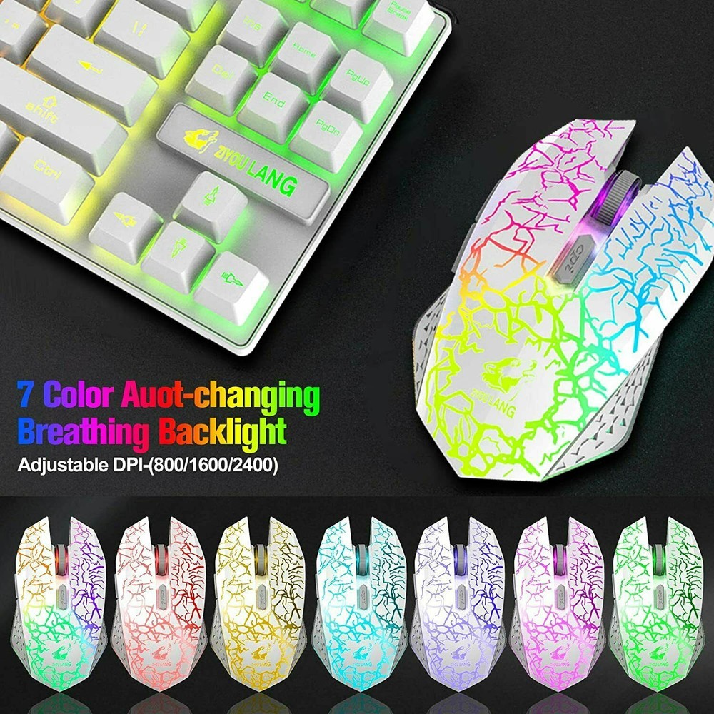 US Rechargeable Wireless Gaming Keyboard Mouse Combo 87 Key Rainbow LED Backlit