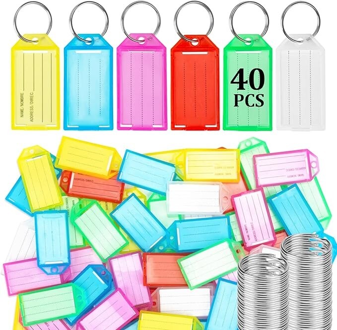 40PCS Plastic Key Tags with Rings & Label Window Keychain Name ID Tags