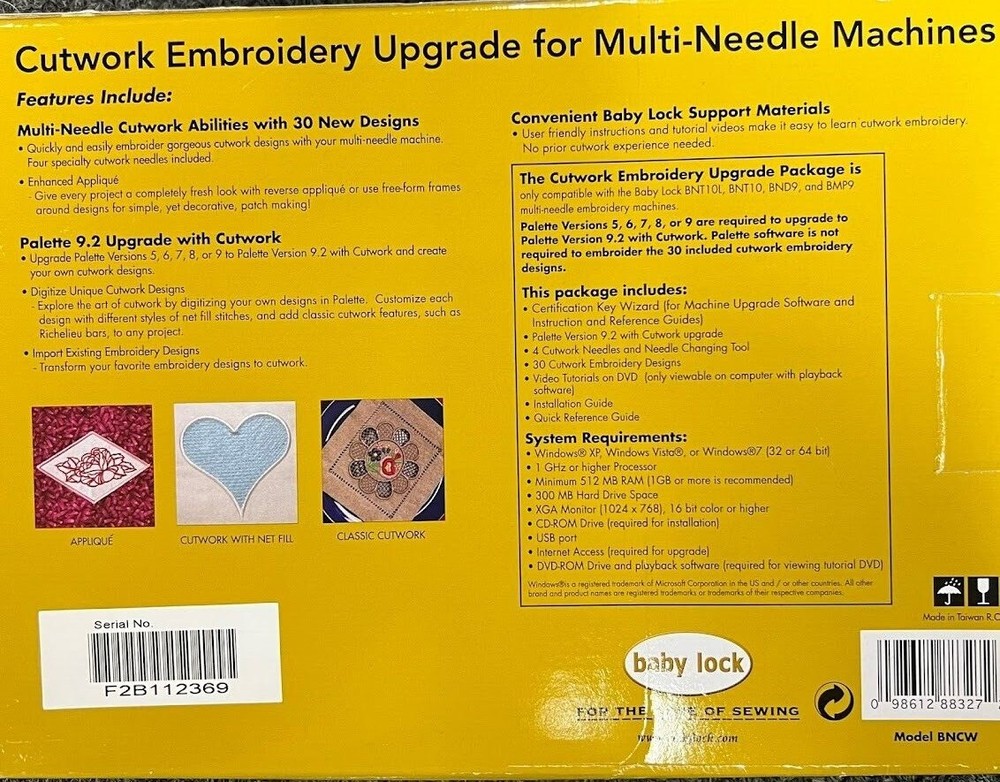 Cutwork Embroidery Upgrade for Babylock Multi Needle Machines
