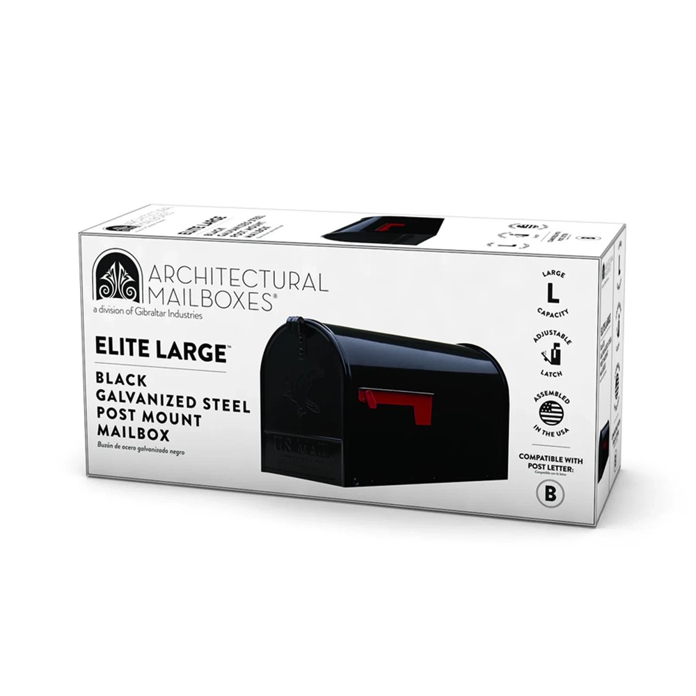 Architectural Mailboxes Elite Black Post Mount Mailbox, Large, Steel, Rust Resis