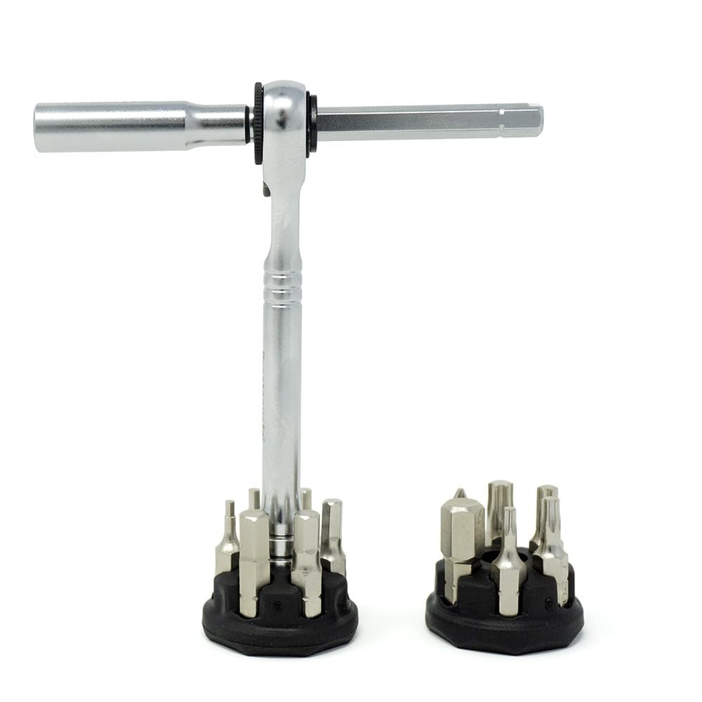 Prestacycle Pro T-Handle Ratchet Kit, 12 S2 Bits & 2 Round Bit Holders