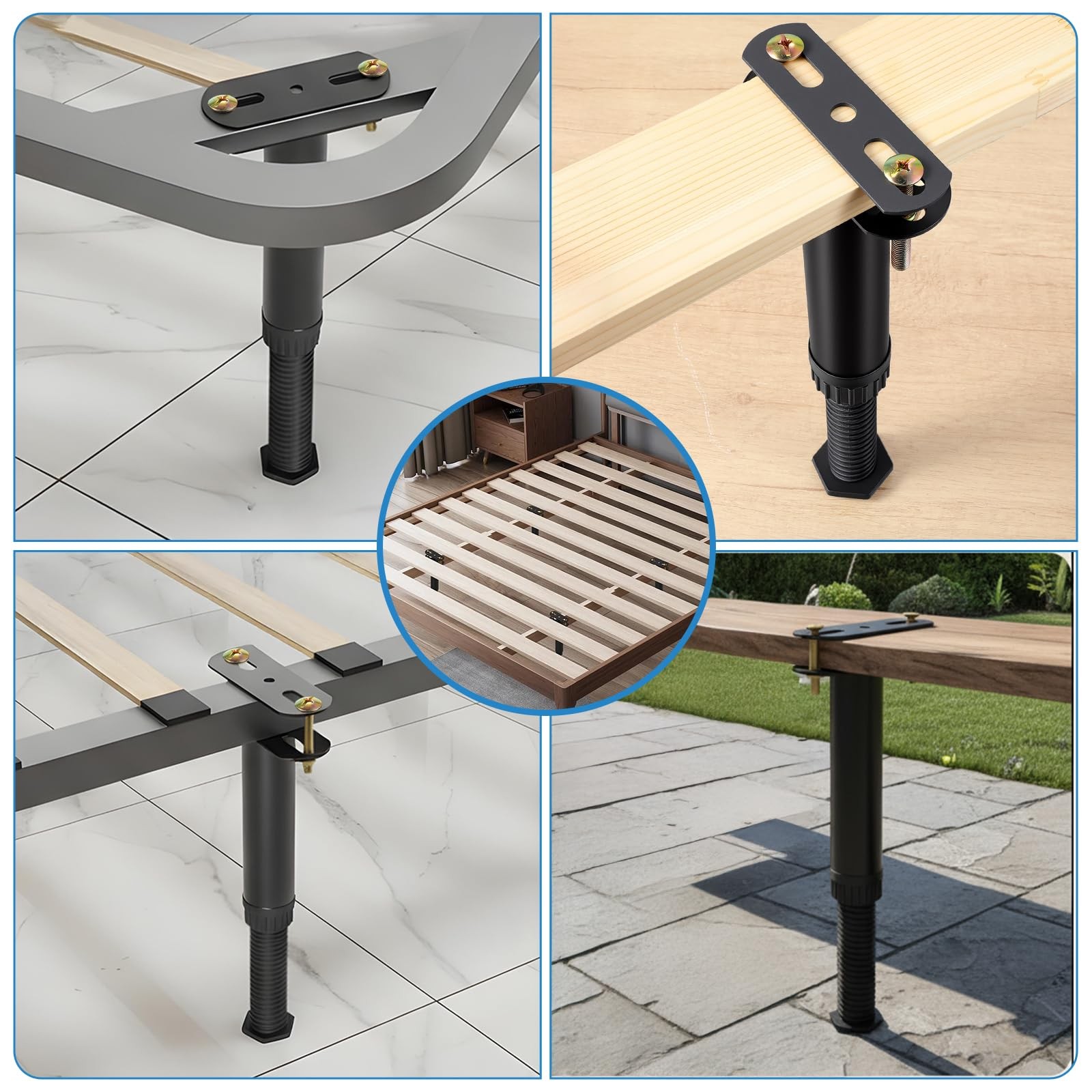 Caeuiciw 4 Pcs Adjustable Height Bed Support Legs 7.08-12.6 inch Black