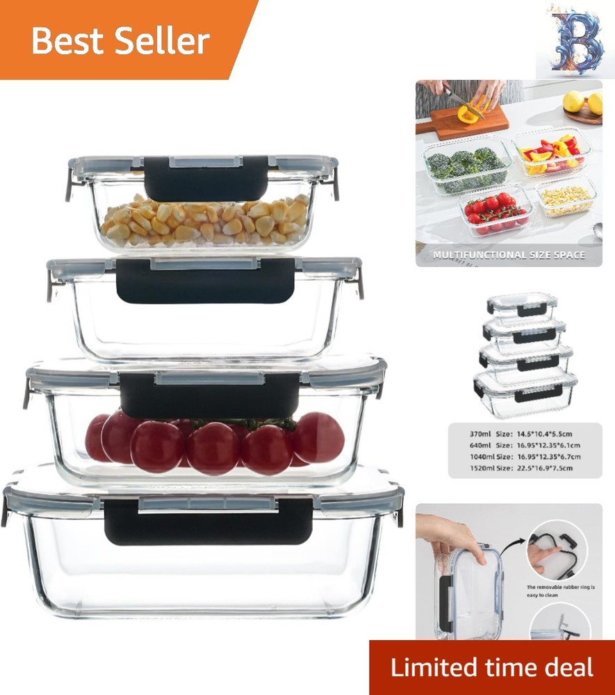 Versatile 4-Piece Glass Storage Containers with Locking Lids & Nesting Design