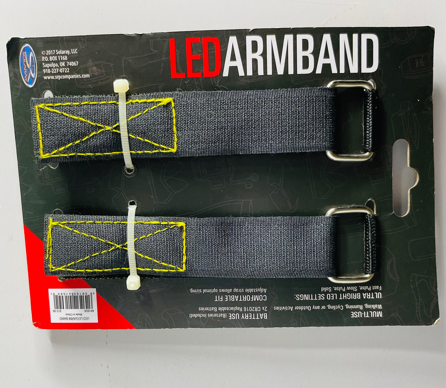 Solaray LED Armband Two Pack Steady or Blinking Light Survival Hunting NEW