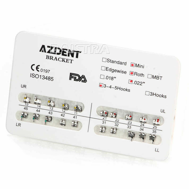 AZDENT Dental Orthodontic Brackets Mini Roth/MBT 022 Hooks 345/10Size Arch Wires