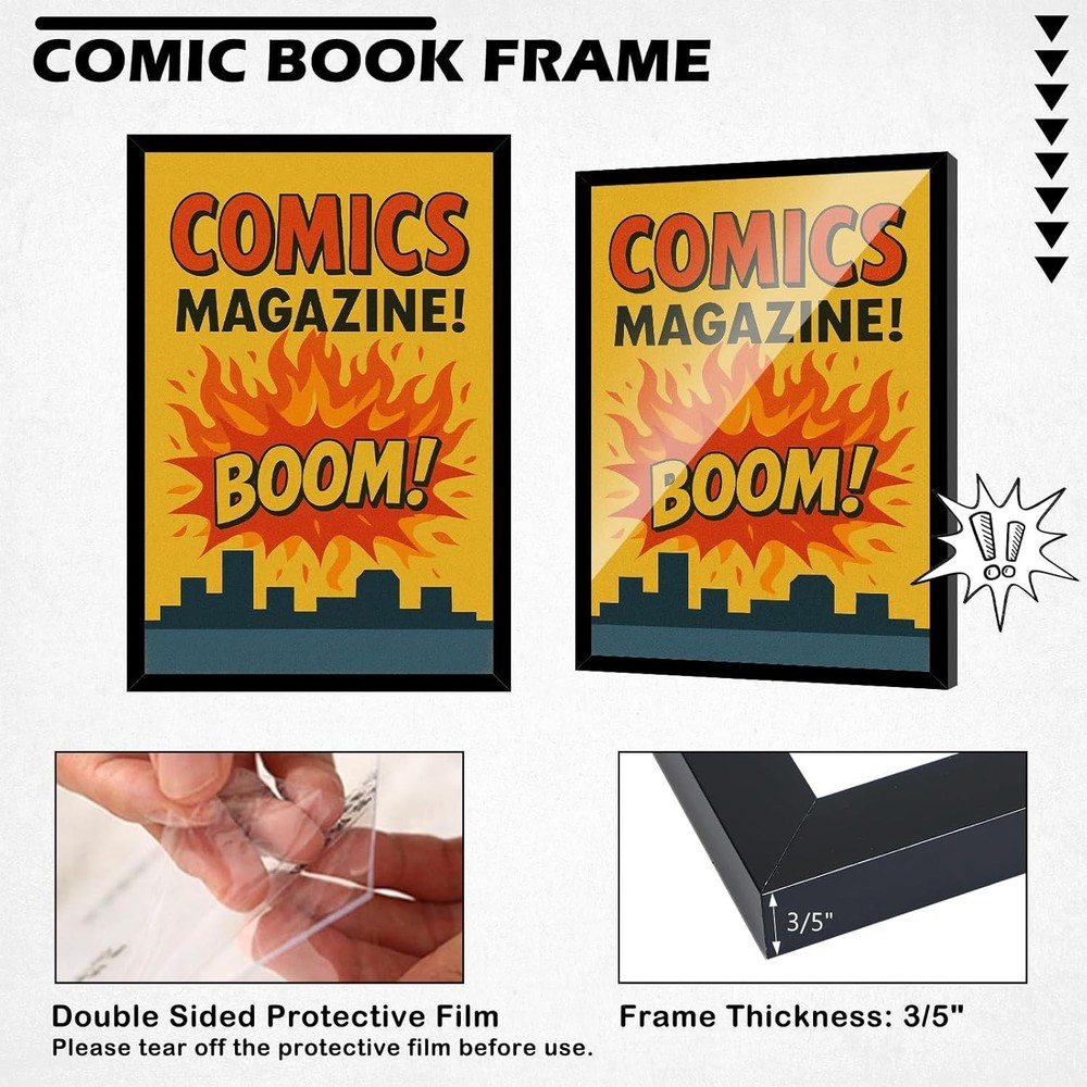 Versatile 4-Pack Black Frames for Comics and Artwork - Shatter-Resistant Design