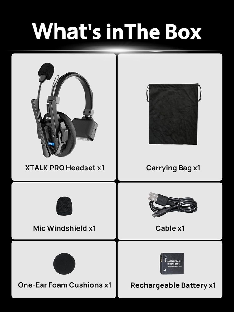 SYNCO XTALK XPRO Wireless Intercom Headset Communication System 2.4GHz 1Pcs