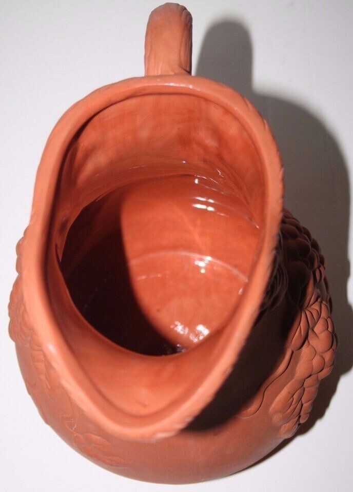 Ceramic Red Clay Colored Grape Vine Design 8 inch Pitcher