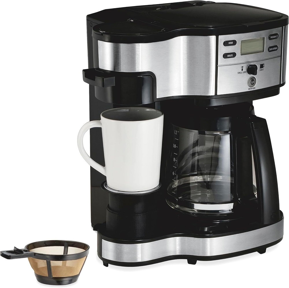 2-Way 12 Cup Programmable Drip Coffee Maker & Single Serve Machine, Glass Carafe