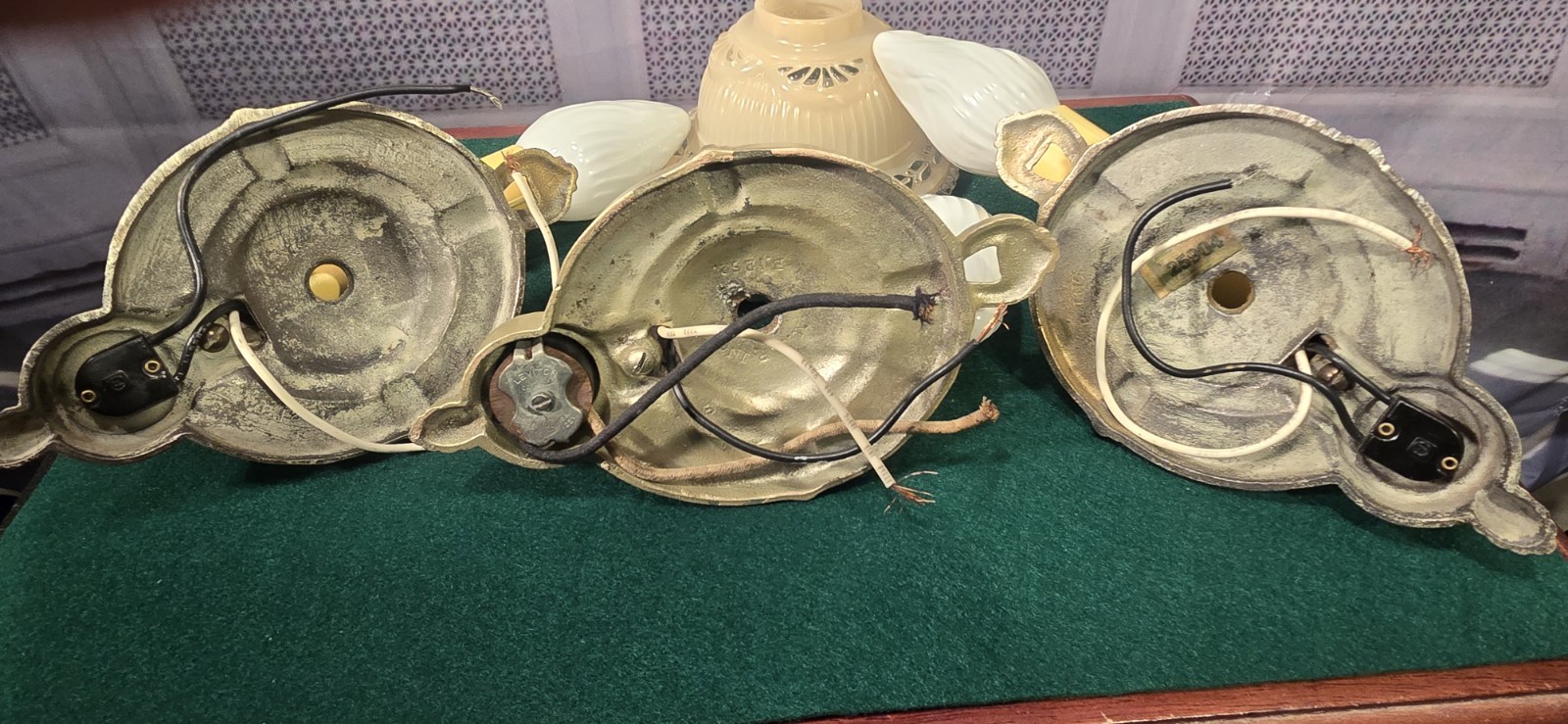 Trio Antique 1930's Markel Slip Shade Candle Wall Sconces Restored Cast Iron