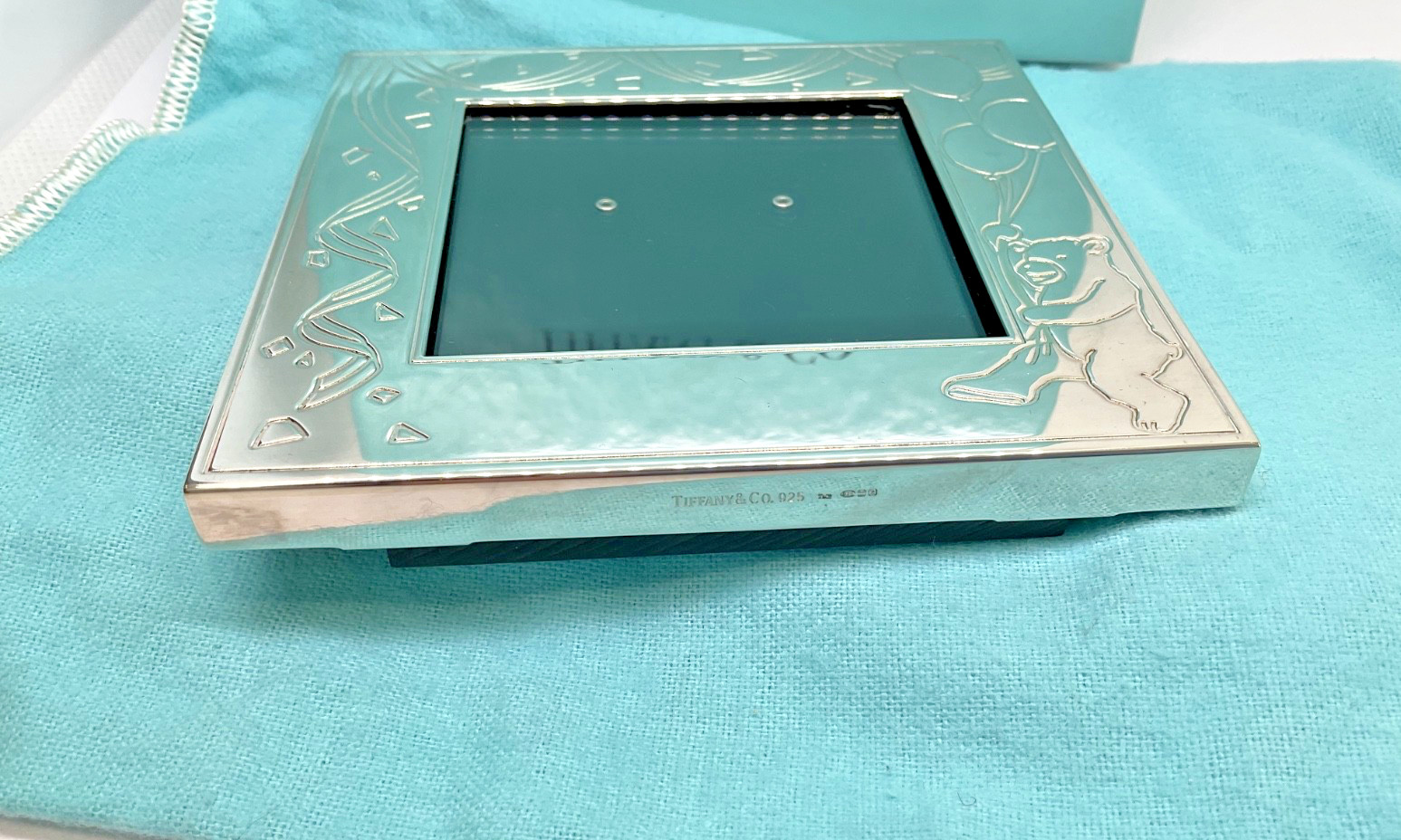 Tiffany & Co Sterling Silver 925 Balloons and Bear Photo Frame Orig Box Pouch