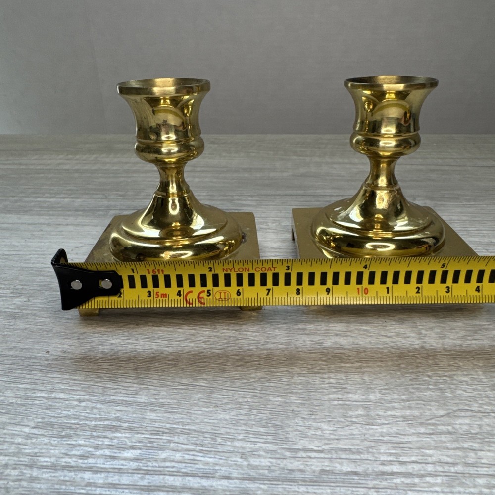 Set of 2 Solid Brass Square Bottom CM Candlesticks 3.25” Tall