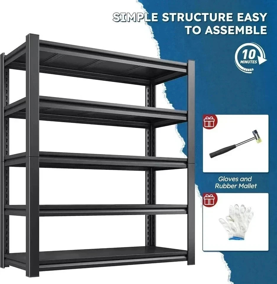 72" H Garage Shelving Heavy Duty 3000 LBS 5 Tier Storage Shelves Adjustable M...