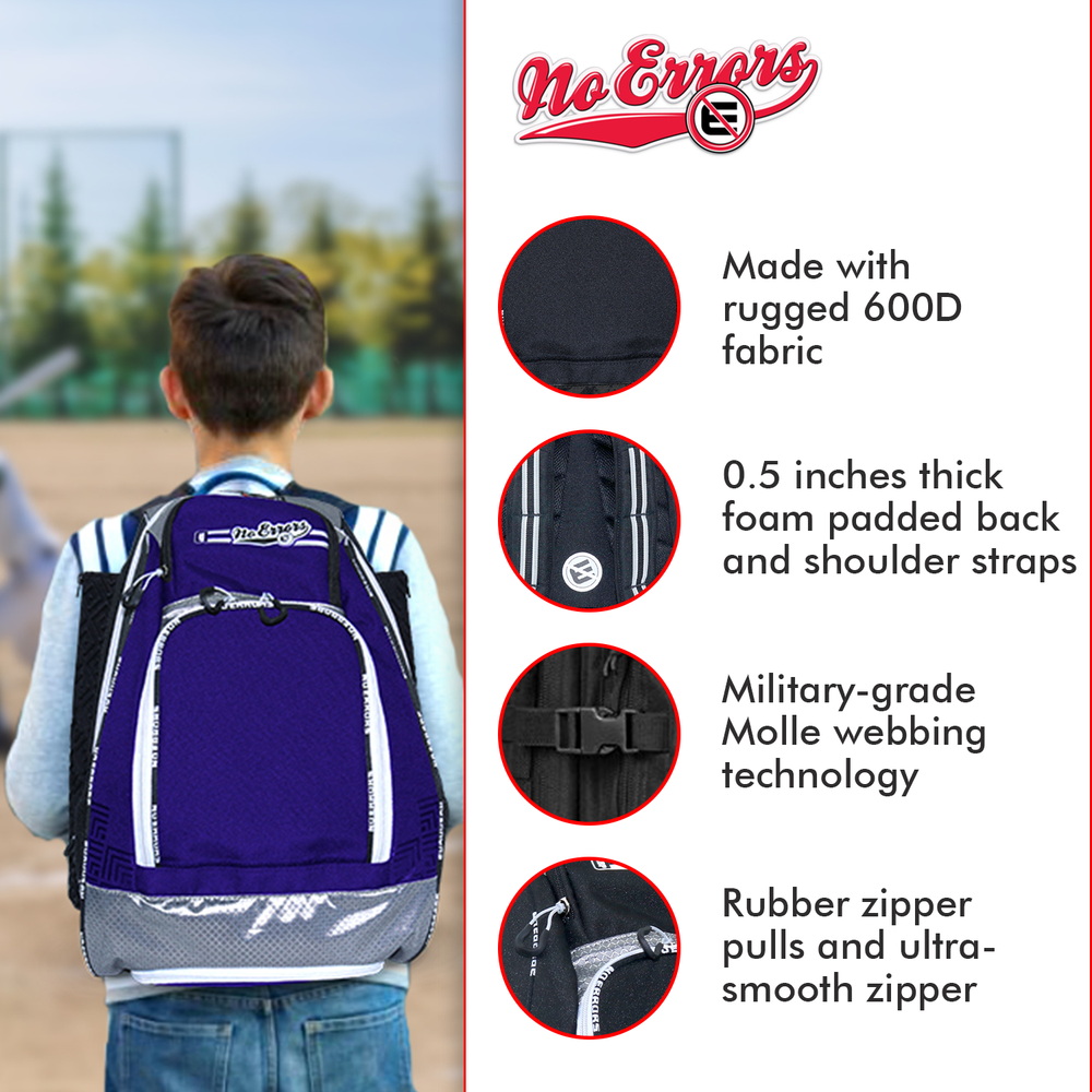 RBP Backpack Bag by No Errors | Perfect for Baseball, Softball Gear