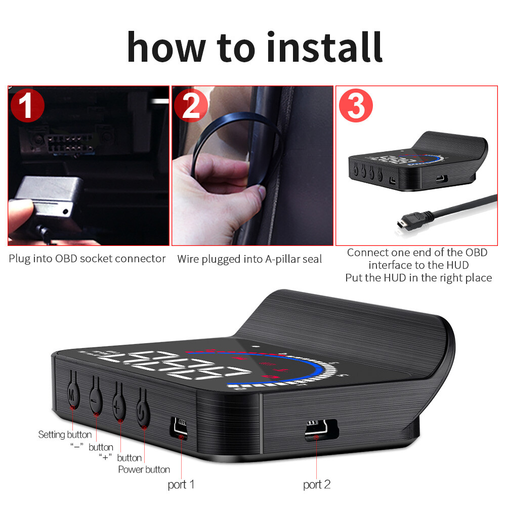 Car HUD Head Up Display OBD2 Overspeed Warning System Projector Windshield M13