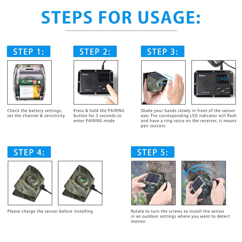 Solar Driveway Alarms Wireless Motion Sensor System 1800ft Long Range Waterproof