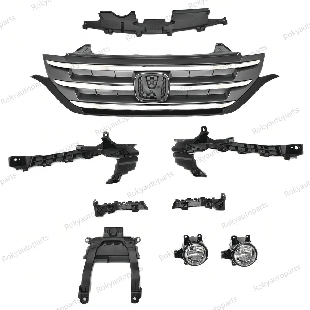 9PC For CR-V 2012-2014 Front Chrome Grille Fog lights Bumper Headlight Brackets
