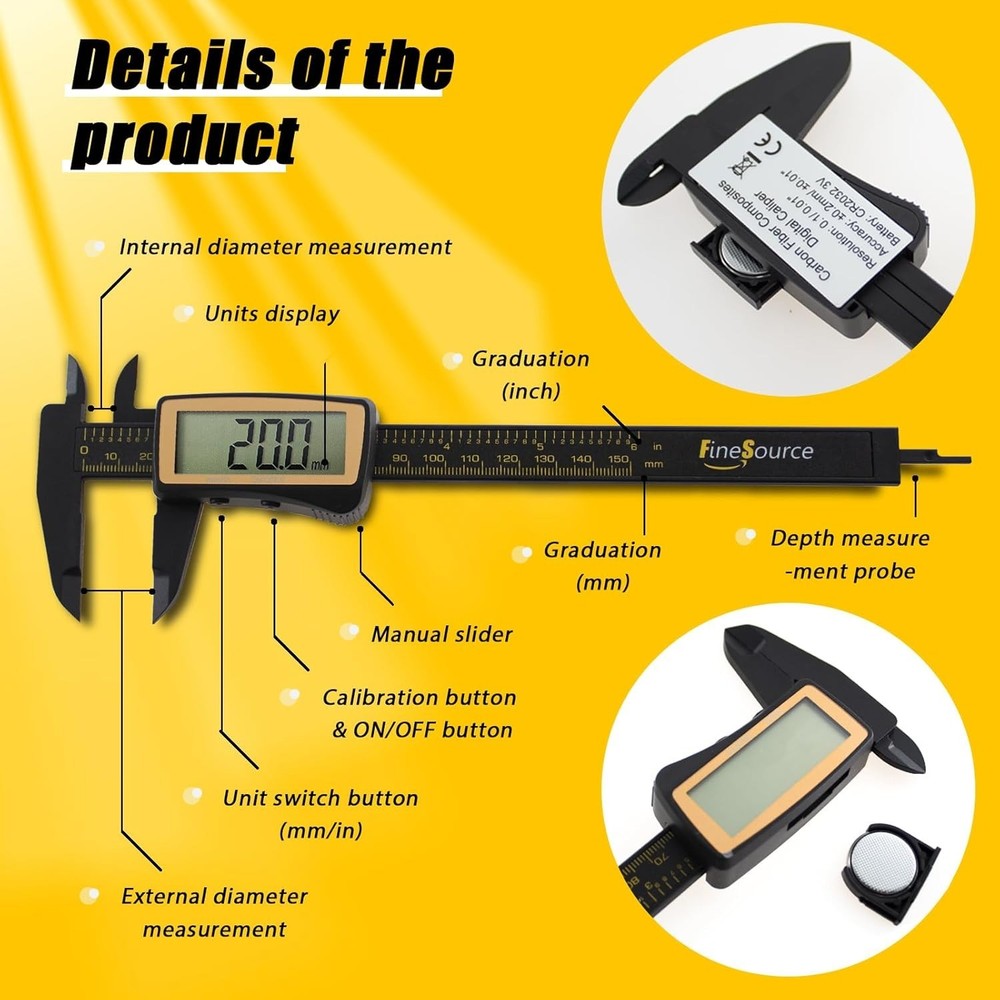 Precision Digital Caliper with Inch/Metric Conversion & Easy Read Large Display
