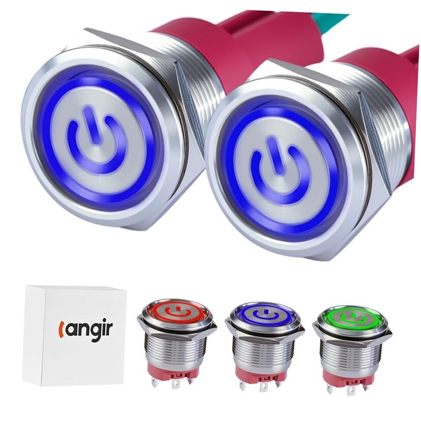 15Amp Push Button Switch，(0.63") 12V-24V Latching Push Button Switch 16mm Blue