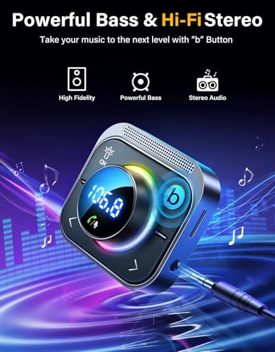 96W FM Transmitter Bluetooth 5.4 Car Adapter Aux with 3 Charging Black