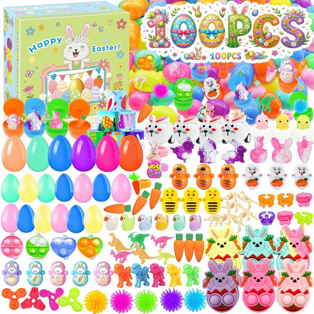 Prefilled Easter Eggs with Toys, 100 Pcs Plastic Easter Eggs Set, Easter