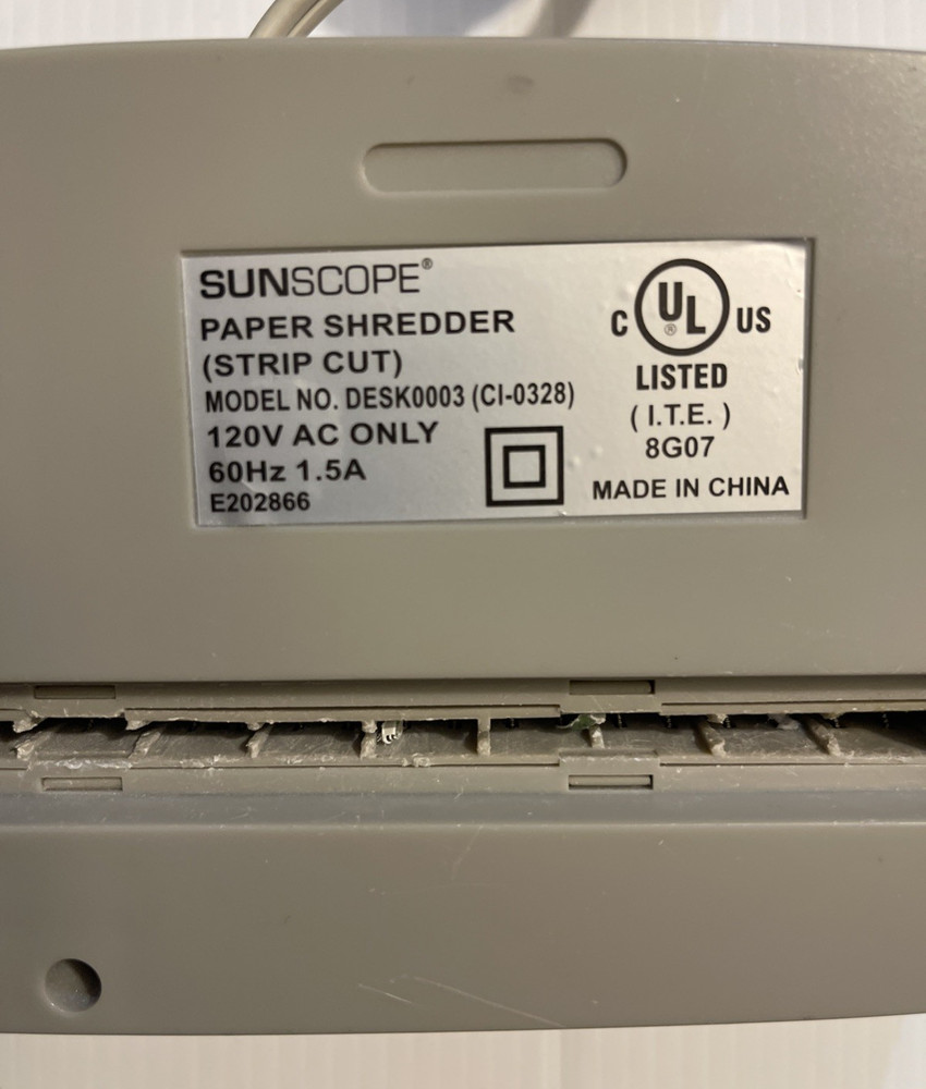 SUNSCOPE Paper Shredder - Strip Cut Gray.