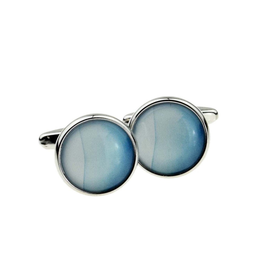 Pale Blue Pattern Round Cufflinks Presented in a Personalised Box