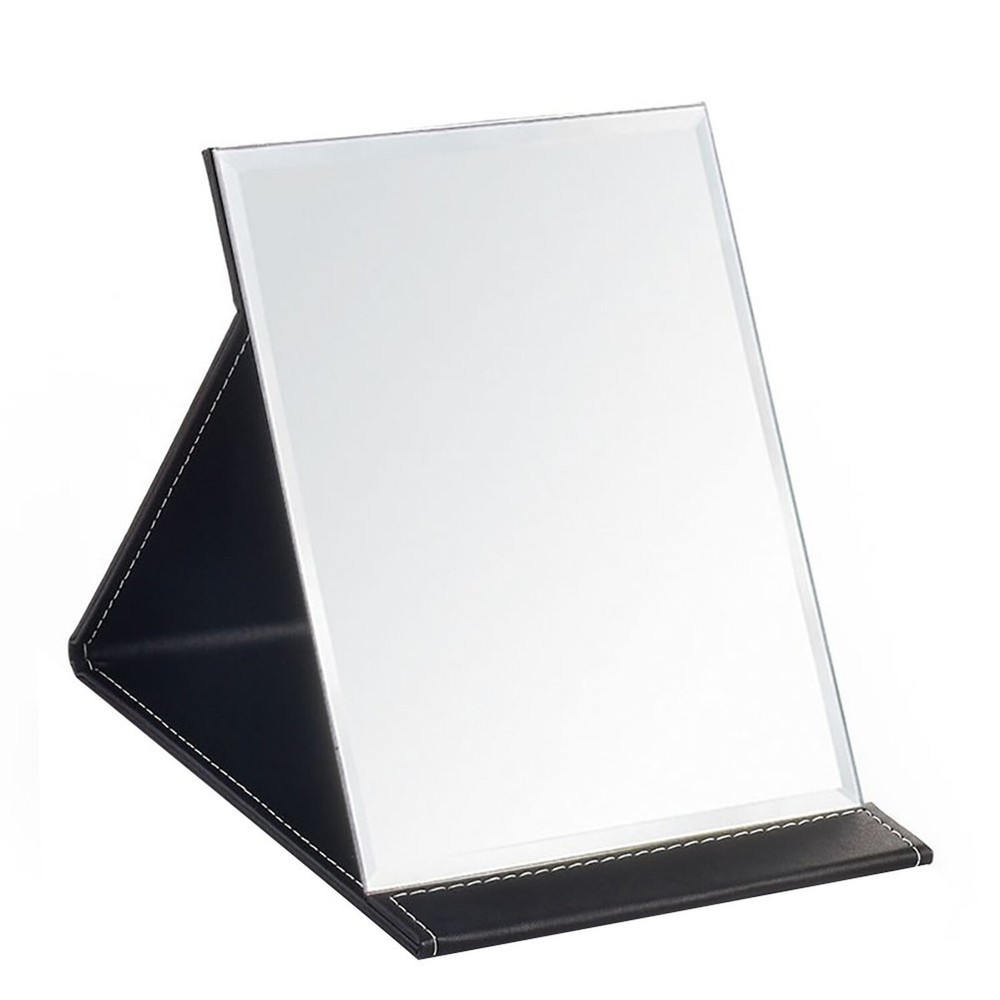 Protable PU Leather Mirror Folding Desktop Makeup Mirror with Adjustable Stan...