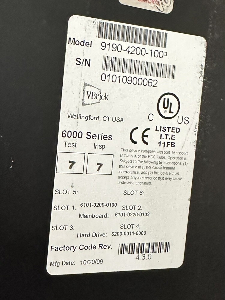 VBrick VBStar 6000 Series Network Video Encoder Model 9190-4200-100 (Unit ONLY)