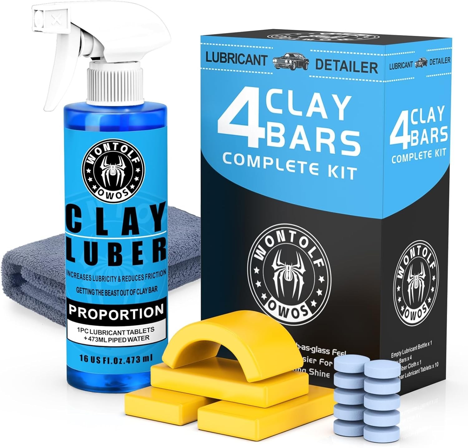 Car Clay Bars Auto Detailing and Clay Luber Synthetic Lubricant Kit, 4 Clay Bars