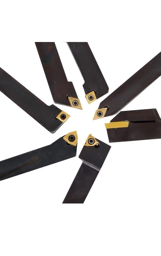 7PC Carbide Indexable Turning Tool 1/2" Lathe Tool Bit Set Thread Insert+Holder