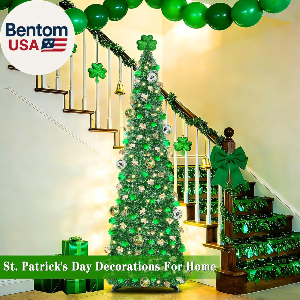 Timer & Shamrock - St Patricks Day Decorations, 5Ft Lighted St Patricks Day Tree