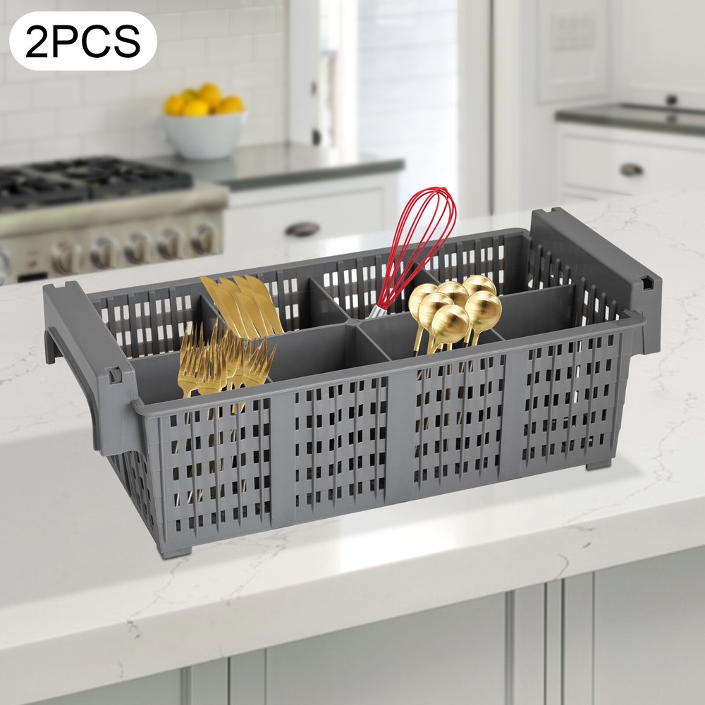 2pcs Flatware Set in PP Buffet 8 Compartments Flatware Drying Container