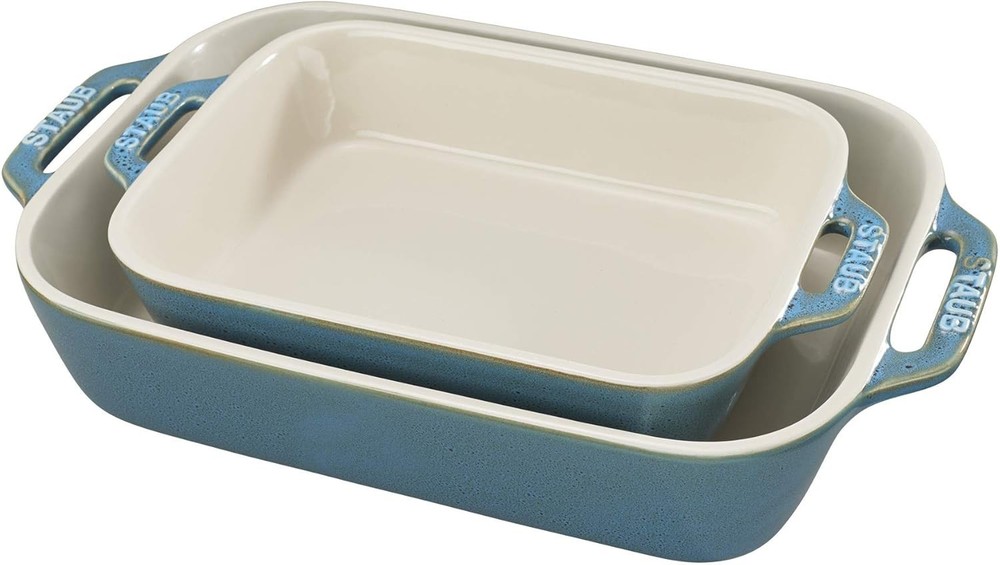 Ceramic Rectangular Baking Dish Set Casserole Dish 2-Piece Rustic Turquoise