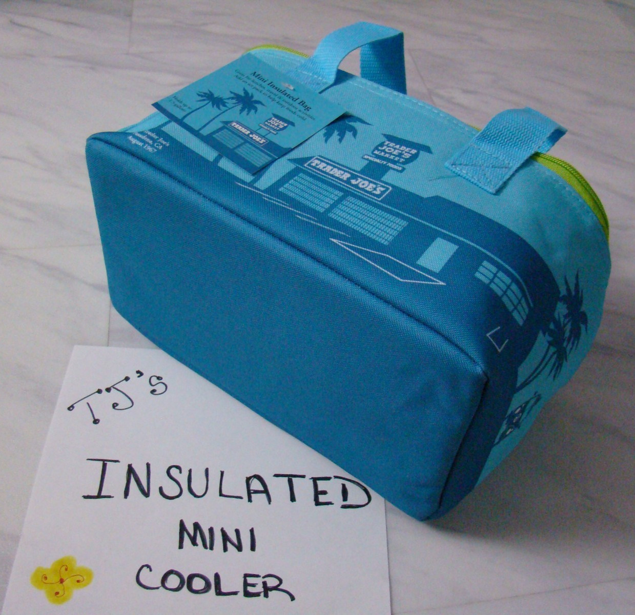 New Trader Joe's Teal Blue Neon Green Insulated MINI Cooler Reusable Lunch Bag