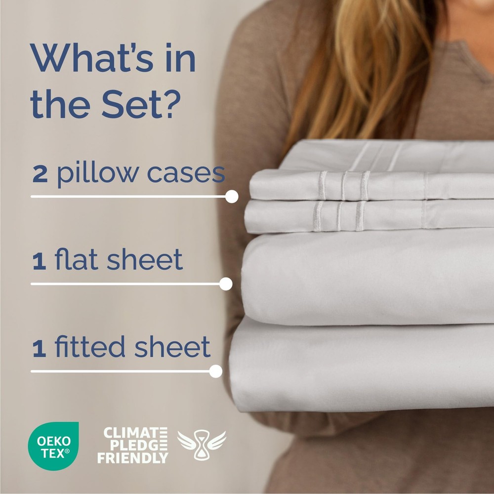 Queen Size 4 Piece Sheet Set Comfy Breathable & Cooling Bed Sheets Set Hotel