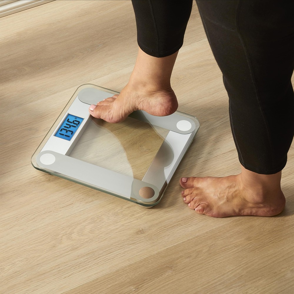 EatSmart Digital Bathroom Scale, Large Backlit LCD, Weight Tracking, Tape, Grey
