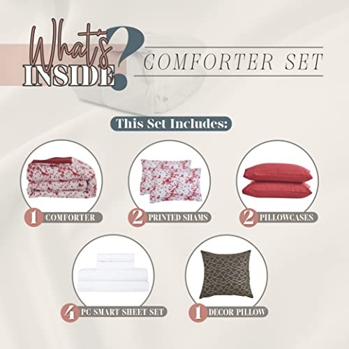 Reversible 10-Piece Comforter Set, Tie-Dye Print, Decorative King Burgundy
