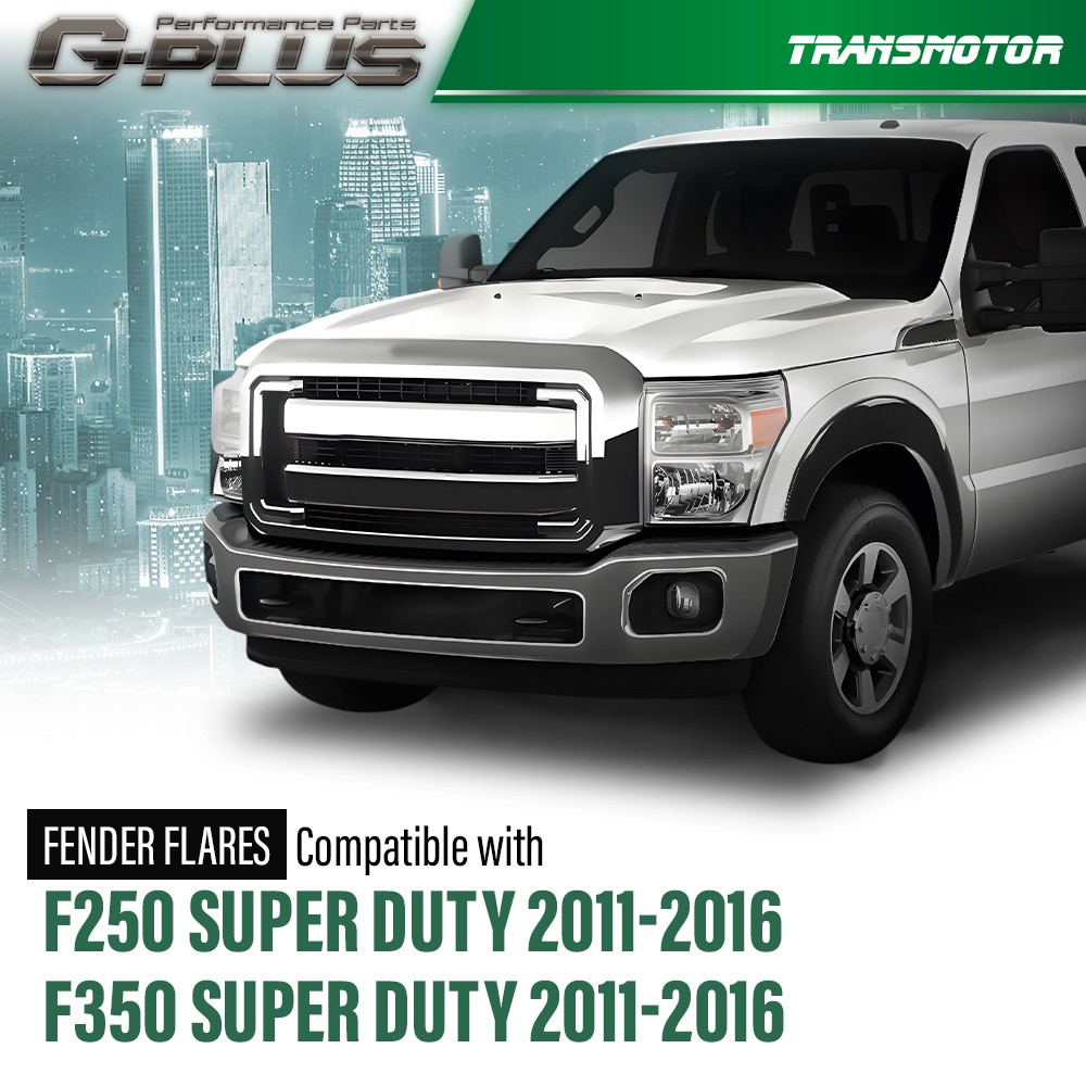 Fit 2011-2016 Ford F-250 / 350 Factory Style Smooth Black Fender Flares Set of 4